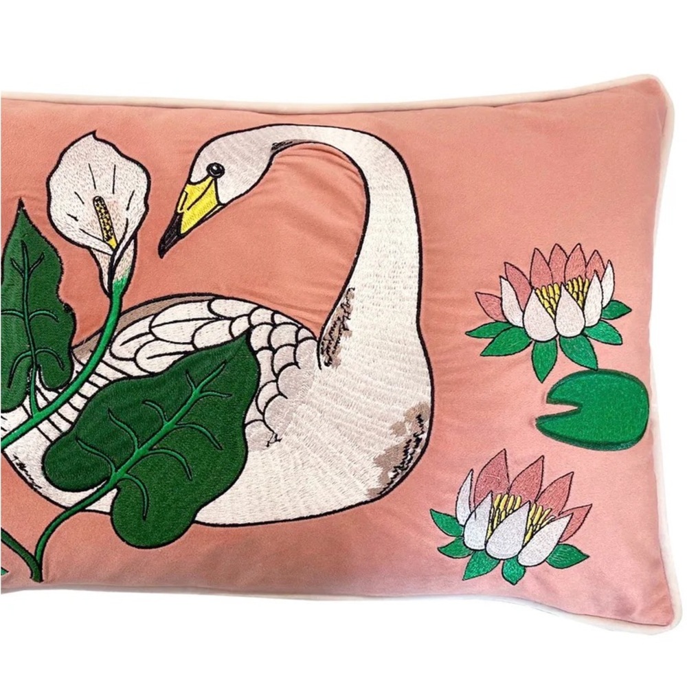 Pair (two) of Karen Mabon Swan Embroidered velvet throw pillow cover